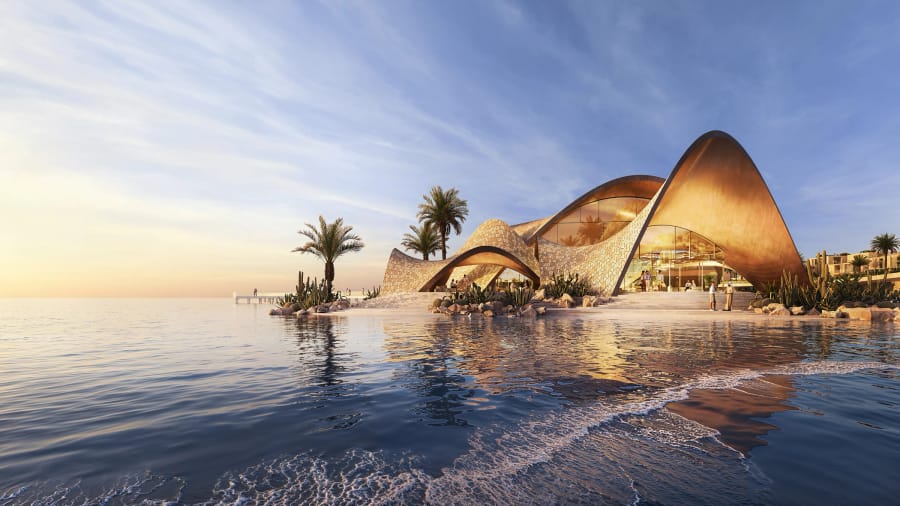 A branded beach club on the waterfront at Mira Coral Bay