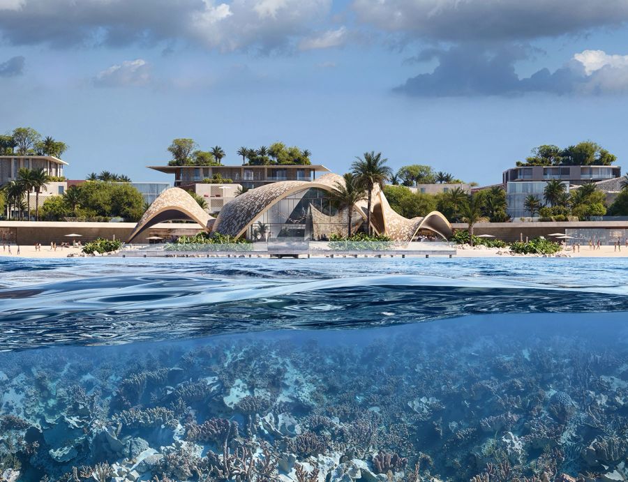 جناح على الواجهة البحرية بسقف صدفي في Mira Coral Bay فوق الشعاب المرجانية القريبة