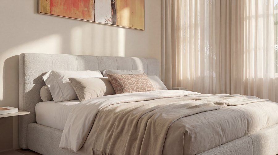 A bedroom at Richmond Residences furnished to John Richmond specification