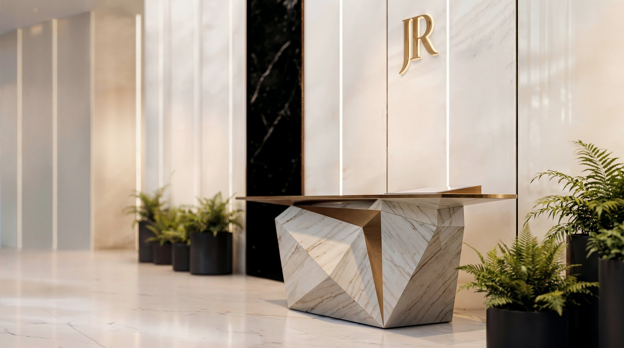 The concierge desk in the branded arrival hall at Richmond Residences